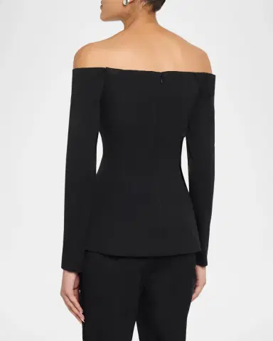 Lela Rose Off-The-Shoulder Stretch Cotton Long-Sleeve Top | Thumbnail 3 Lela Rose Off-The-Shoulder Stretch Cotton Long-Sleeve Top | Thumbnail 3