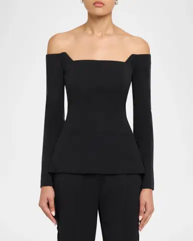 Lela Rose Off-The-Shoulder Stretch Cotton Long-Sleeve Top | Thumbnail 4 Lela Rose Off-The-Shoulder Stretch Cotton Long-Sleeve Top | Thumbnail 4