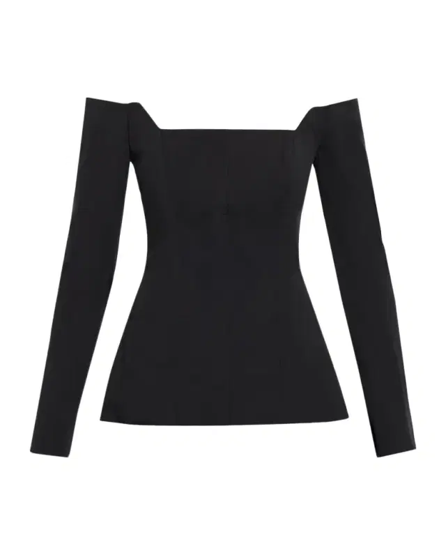 Lela Rose Off-The-Shoulder Stretch Cotton Long-Sleeve Top