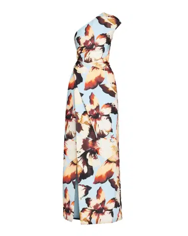 MONIQUE LHUILLIER One-Shoulder Amber Lily Print Slit Column Gown | Thumbnail 1