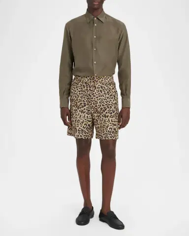 Valentino Garavani Men's Silk Leopard-Print Bermuda Shorts | Thumbnail 2 Valentino Garavani Men's Silk Leopard-Print Bermuda Shorts | Thumbnail 2