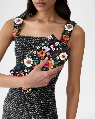 Carolina Herrera Pats Floral Beaded Satin Clutch Bag | Thumbnail 2 Carolina Herrera Pats Floral Beaded Satin Clutch Bag | Thumbnail 2