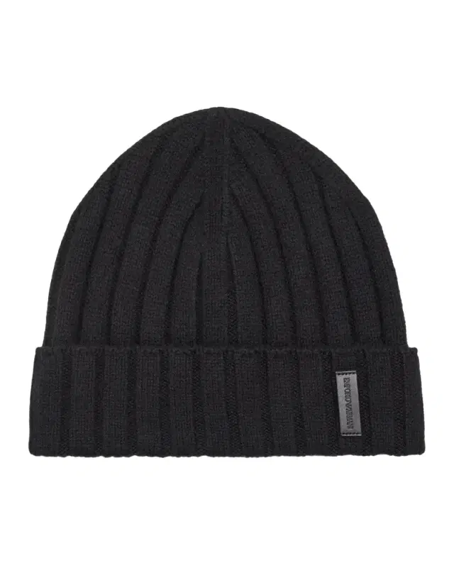 Emporio Armani Men's Wool and Cashmere Wide-Rib Beanie Hat