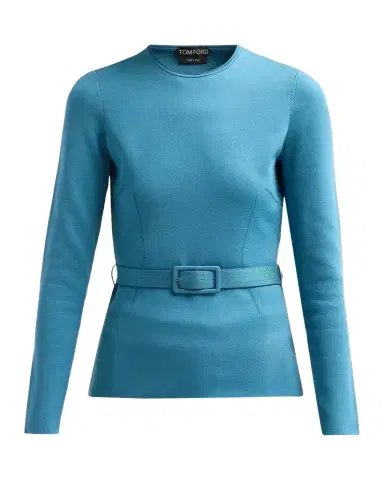 Tom Ford Olivinegr Long-Sleeve Belted Top | Thumbnail 1