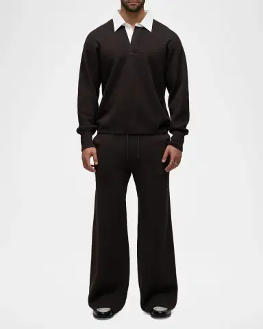 Hudson Men's Contrast Cotton-Cashmere Long-Sleeve Polo Shirt | Thumbnail 2