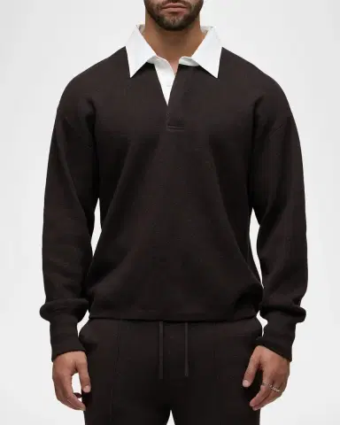 Hudson Men's Contrast Cotton-Cashmere Long-Sleeve Polo Shirt | Thumbnail 4