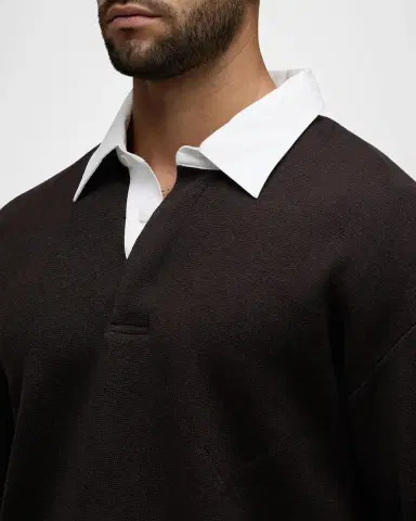 Hudson Men's Contrast Cotton-Cashmere Long-Sleeve Polo Shirt | Thumbnail 5