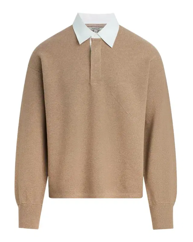 Hudson Men's Contrast-Collar Long-Sleeve Polo Sweater