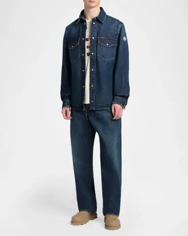 Moncler Men's Vintage Wash Denim Relaxed-Fit Jeans | Thumbnail 2