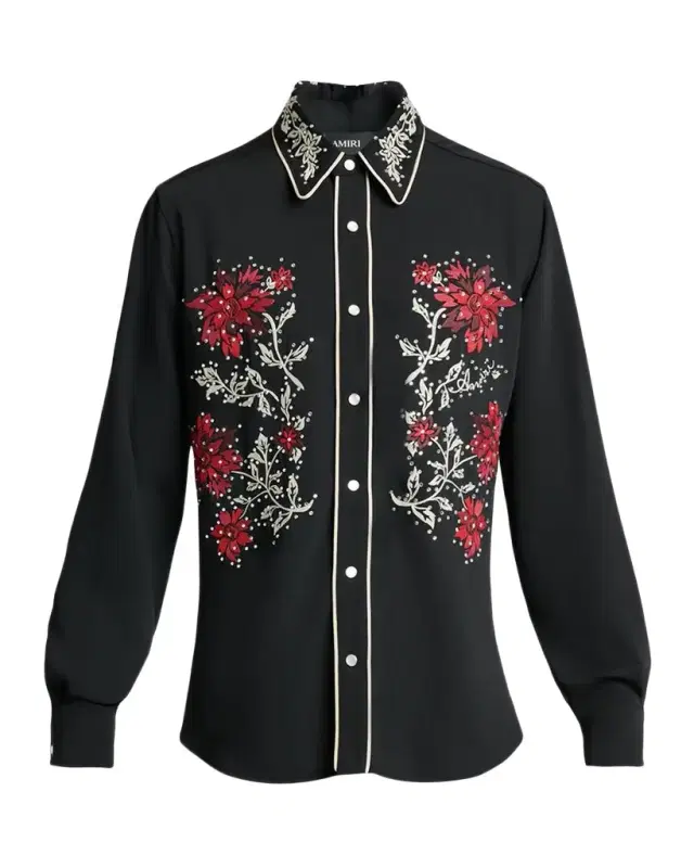AMIRI Men's Flow Crystal-Embellished Floral Dress Shirt