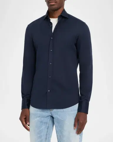 Brunello Cucinelli Men's Silk and Cotton Jersey Long-Sleeve Polo Shirt | Thumbnail 4 Brunello Cucinelli Men's Silk and Cotton Jersey Long-Sleeve Polo Shirt | Thumbnail 4