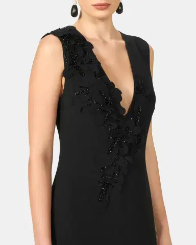 Costarellos Jevi Embellished V-Neck Crepe Sleeveless Column Gown | Thumbnail 4 Costarellos Jevi Embellished V-Neck Crepe Sleeveless Column Gown | Thumbnail 4