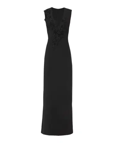 Costarellos Jevi Embellished V-Neck Crepe Sleeveless Column Gown | Thumbnail 1 Costarellos Jevi Embellished V-Neck Crepe Sleeveless Column Gown | Thumbnail 1