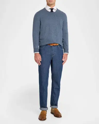 Brunello Cucinelli Men's Cashmere Melange Crewneck Sweater | Thumbnail 2 Brunello Cucinelli Men's Cashmere Melange Crewneck Sweater | Thumbnail 2