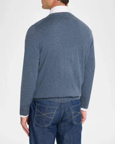 Brunello Cucinelli Men's Cashmere Melange Crewneck Sweater | Thumbnail 3 Brunello Cucinelli Men's Cashmere Melange Crewneck Sweater | Thumbnail 3