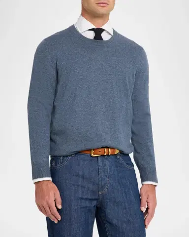 Brunello Cucinelli Men's Cashmere Melange Crewneck Sweater | Thumbnail 4 Brunello Cucinelli Men's Cashmere Melange Crewneck Sweater | Thumbnail 4