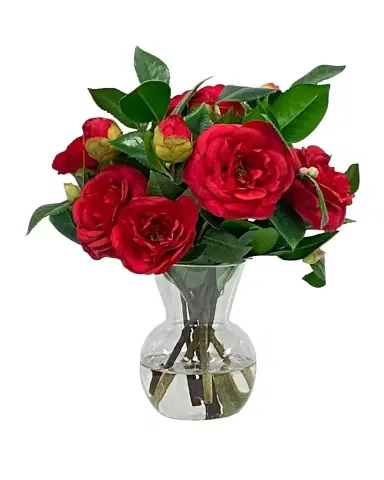 Winward Home Camellia 14" Faux Floral Arrangement in Glass Vase | Thumbnail 1