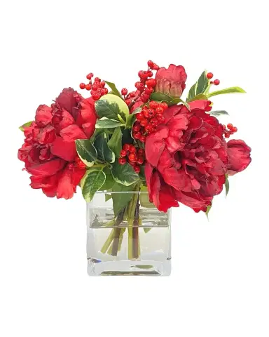 Winward Home Holiday Newness Cube Vase Faux Peony Arrangement | Thumbnail 1 Winward Home Holiday Newness Cube Vase Faux Peony Arrangement | Thumbnail 1