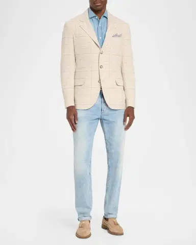 Brunello Cucinelli Men's Silk and Wool Plaid Suit Jacket | Thumbnail 2 Brunello Cucinelli Men's Silk and Wool Plaid Suit Jacket | Thumbnail 2