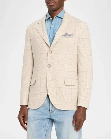 Brunello Cucinelli Men's Silk and Wool Plaid Suit Jacket | Thumbnail 4 Brunello Cucinelli Men's Silk and Wool Plaid Suit Jacket | Thumbnail 4
