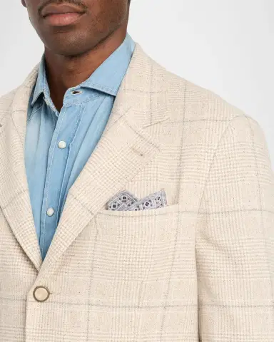 Brunello Cucinelli Men's Silk and Wool Plaid Suit Jacket | Thumbnail 5 Brunello Cucinelli Men's Silk and Wool Plaid Suit Jacket | Thumbnail 5