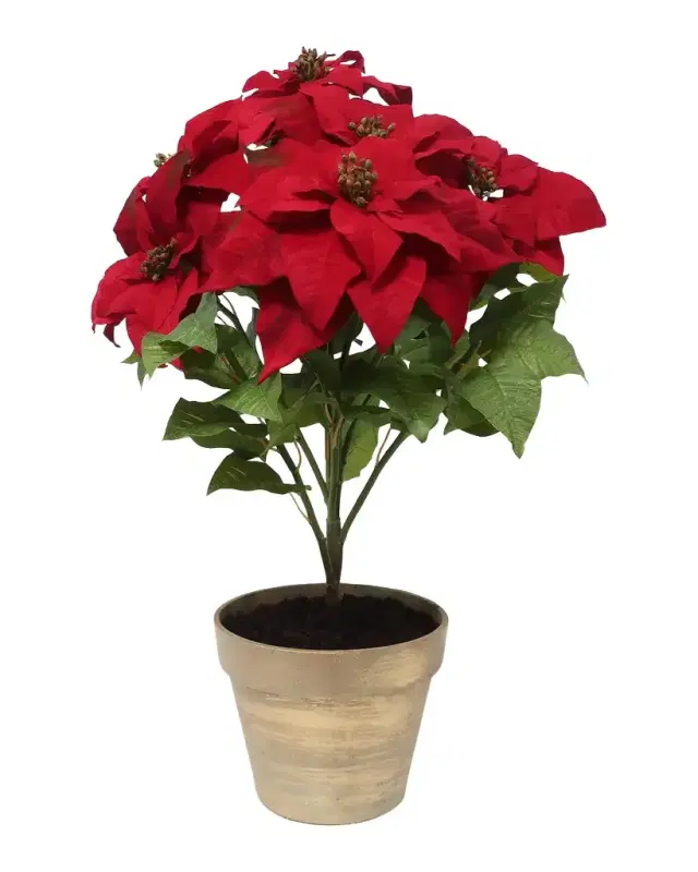 Winward Home Holiday Newness Potted Faux-Poinsettia Branch