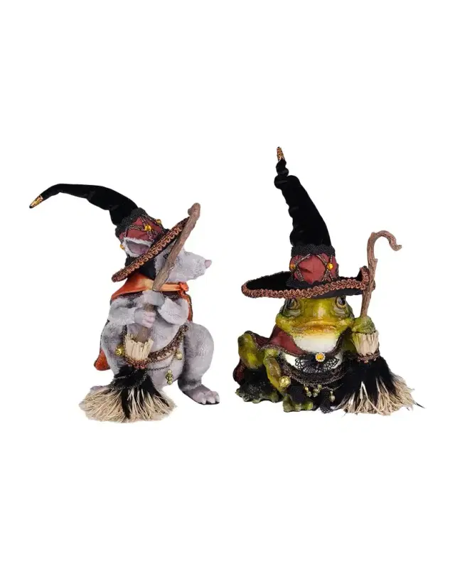 Katherine 's Collection Witching Hour 2-Piece Rat & Frog Tabletop Doll Set