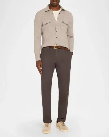 Brunello Cucinelli Men's Cotton Straight Leg Flat-Front Pants | Thumbnail 2 Brunello Cucinelli Men's Cotton Straight Leg Flat-Front Pants | Thumbnail 2
