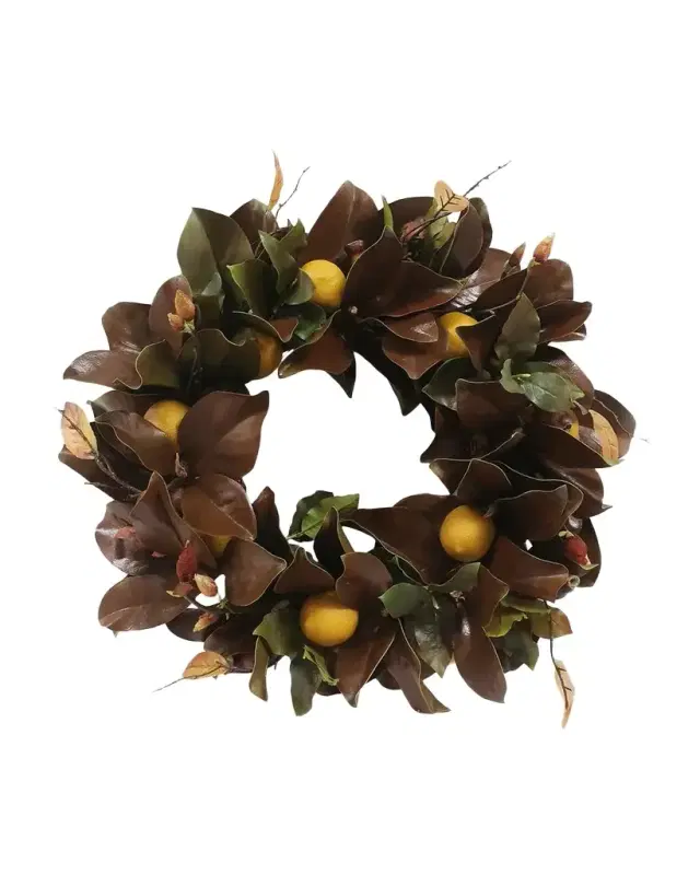 Winward Home Artificial Magnolia Leaf & Lemon Wreath