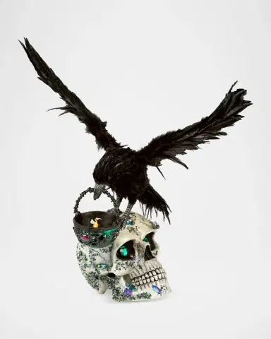 Katherine 's Collection Enchanted Emerald Widow Watchful Crow With Tea Light Lantern | Thumbnail 2