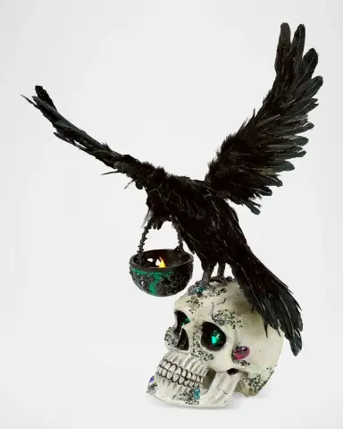 Katherine 's Collection Enchanted Emerald Widow Watchful Crow With Tea Light Lantern | Thumbnail 3