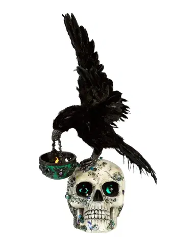 Katherine 's Collection Enchanted Emerald Widow Watchful Crow With Tea Light Lantern | Thumbnail 1