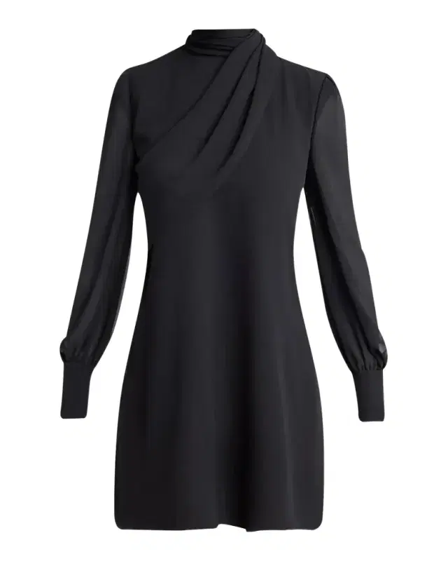 Valentino Garavani Mock-Neck Draped Silk Georgette Mini Dress