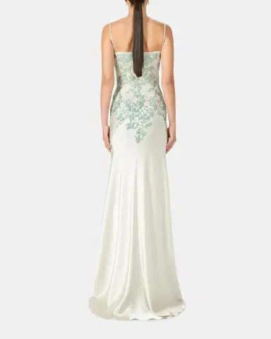 Costarellos Jennan Sleeveless Sequined Lace Satin Trumpet Gown | Thumbnail 3