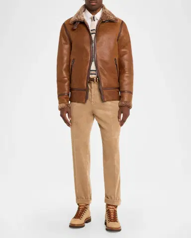 Brunello Cucinelli Men's B3 Pilot Shearling Aviator Jacket | Thumbnail 2 Brunello Cucinelli Men's B3 Pilot Shearling Aviator Jacket | Thumbnail 2