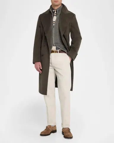 Brunello Cucinelli Men's Wool Mid-Length Double-Breasted Overcoat | Thumbnail 2 Brunello Cucinelli Men's Wool Mid-Length Double-Breasted Overcoat | Thumbnail 2