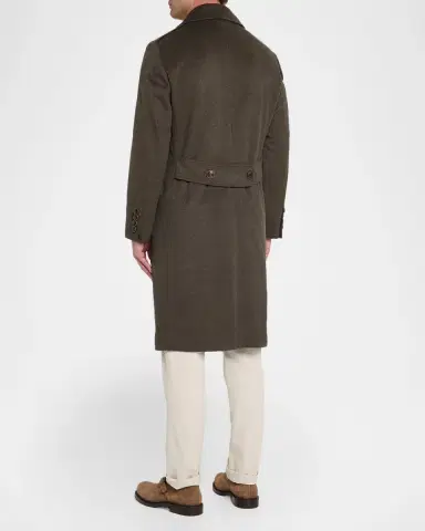 Brunello Cucinelli Men's Wool Mid-Length Double-Breasted Overcoat | Thumbnail 3 Brunello Cucinelli Men's Wool Mid-Length Double-Breasted Overcoat | Thumbnail 3
