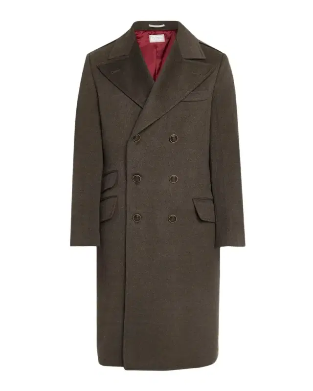 Brunello Cucinelli Men's Wool Mid-Length Double-Breasted Overcoat