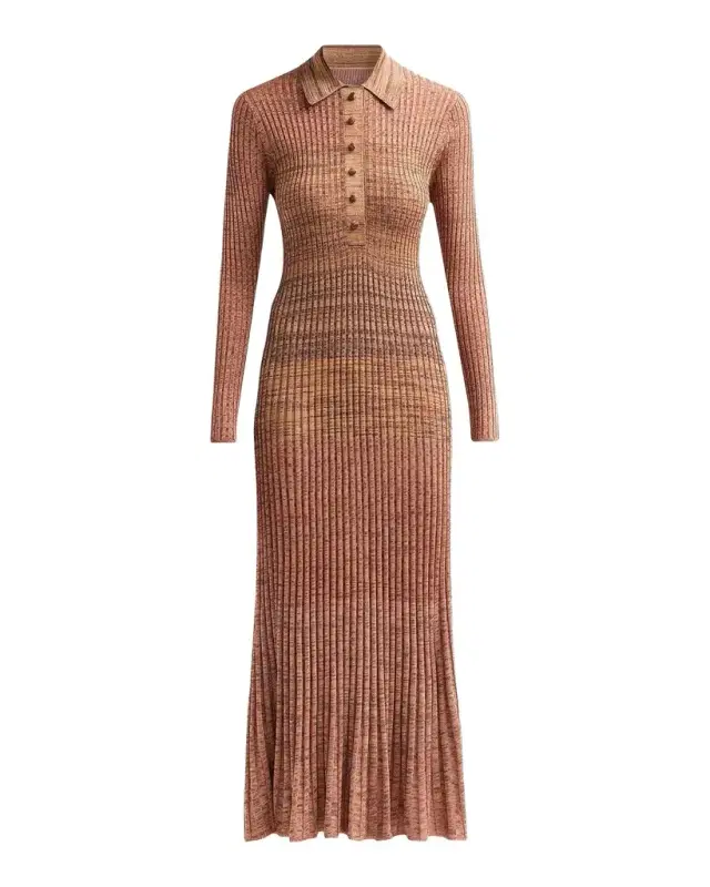 Zimmermann Mouline Rib-Knit Polo Midi Dress