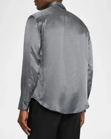 Giorgio Armani Men's Silk Chevron Button-Front Shirt | Thumbnail 3 Giorgio Armani Men's Silk Chevron Button-Front Shirt | Thumbnail 3