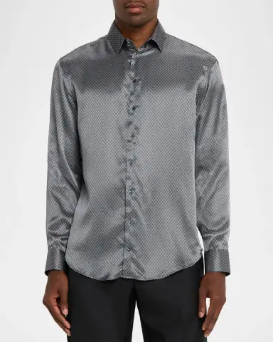 Giorgio Armani Men's Silk Chevron Button-Front Shirt | Thumbnail 4 Giorgio Armani Men's Silk Chevron Button-Front Shirt | Thumbnail 4
