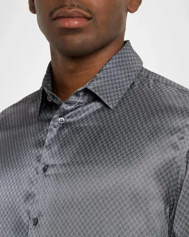 Giorgio Armani Men's Silk Chevron Button-Front Shirt | Thumbnail 5 Giorgio Armani Men's Silk Chevron Button-Front Shirt | Thumbnail 5