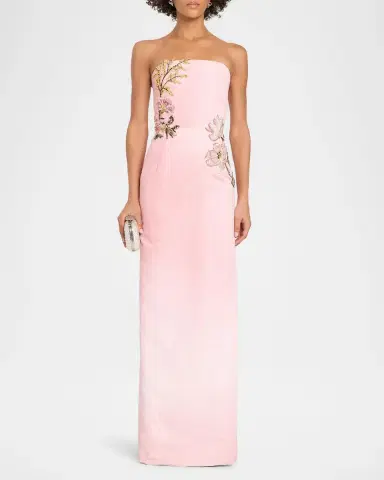 Oscar de la Renta Strapless Beaded Flower Column Gown | Thumbnail 2 Oscar de la Renta Strapless Beaded Flower Column Gown | Thumbnail 2