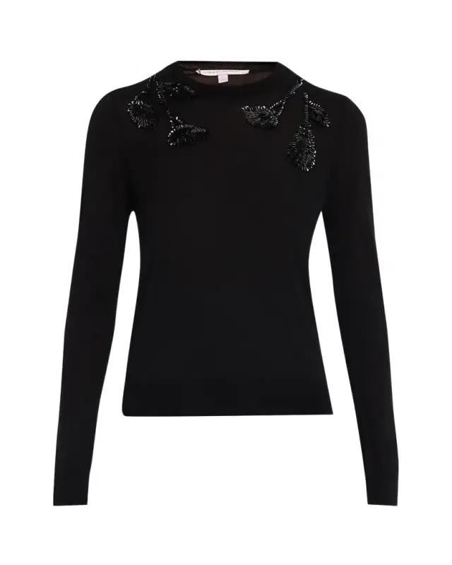 Carolina Herrera Embroidered Wool & Silk-Blend Long-Sleeve Sweater