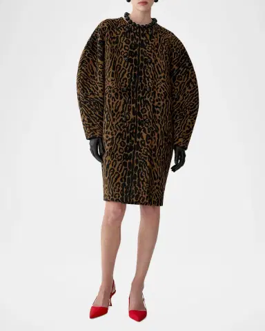 Carolina Herrera Leopard-Print Wool Double-Breasted Cocoon Coat | Thumbnail 2 Carolina Herrera Leopard-Print Wool Double-Breasted Cocoon Coat | Thumbnail 2