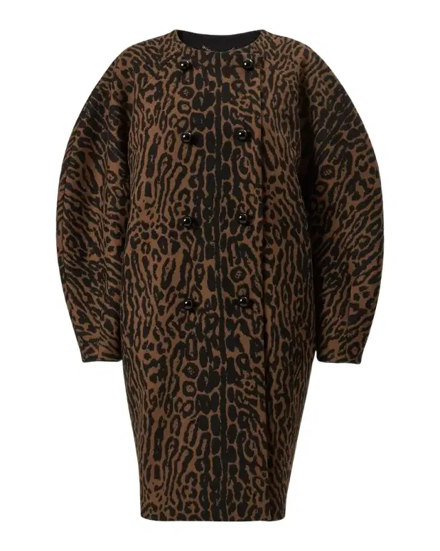 Carolina Herrera Leopard-Print Wool Double-Breasted Cocoon Coat