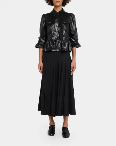 Cinq à Sept Delanie Ruffled Vegan Leather Jacket | Thumbnail 2 Cinq à Sept Delanie Ruffled Vegan Leather Jacket | Thumbnail 2