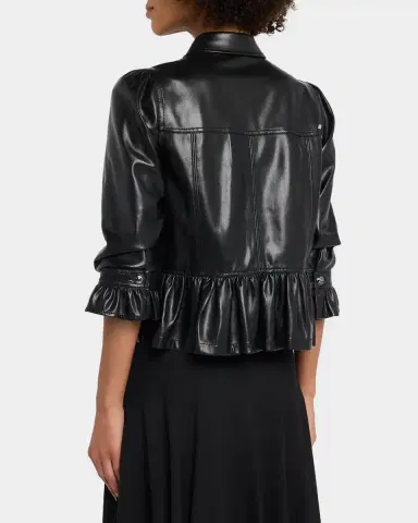 Cinq à Sept Delanie Ruffled Vegan Leather Jacket | Thumbnail 3 Cinq à Sept Delanie Ruffled Vegan Leather Jacket | Thumbnail 3
