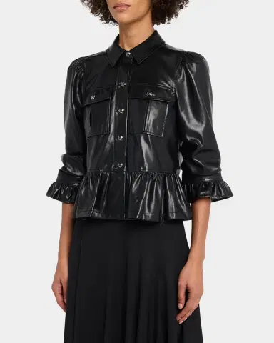 Cinq à Sept Delanie Ruffled Vegan Leather Jacket | Thumbnail 4 Cinq à Sept Delanie Ruffled Vegan Leather Jacket | Thumbnail 4