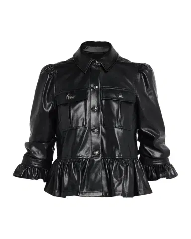 Cinq à Sept Delanie Ruffled Vegan Leather Jacket | Thumbnail 1 Cinq à Sept Delanie Ruffled Vegan Leather Jacket | Thumbnail 1